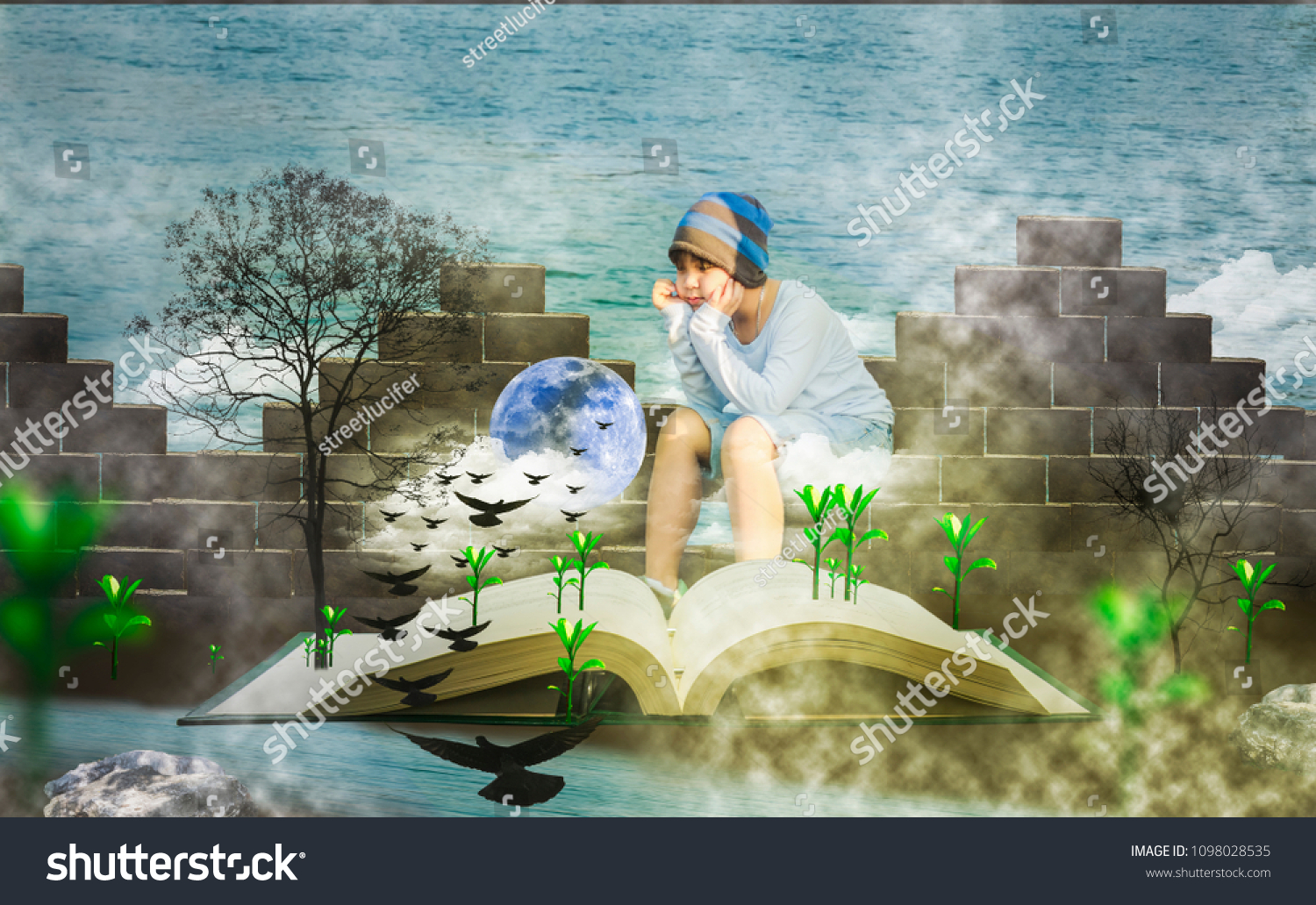 Asian boys dream ride and fantasy The concept of children's imagination comes from reading.