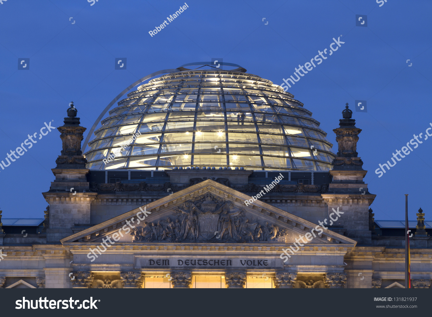 Reichstag in capital of Germany Berlin. Pictures shows the dome top of the building. Night shot. It`s now a famous tourist attraktion.