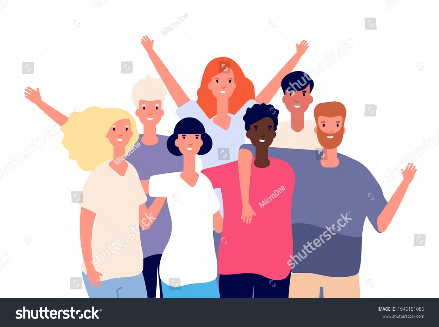 International friends. Multiethnic friendship happy young people group. Ethnic adult character diversity friendly men women concept