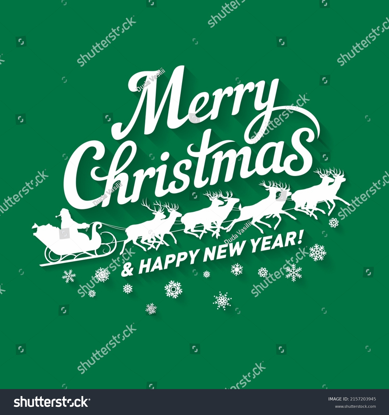 Raster version. Hand drawn lettering of Merry Christmas badge with happy new year wish. Calligraphic style of writing letters on Green