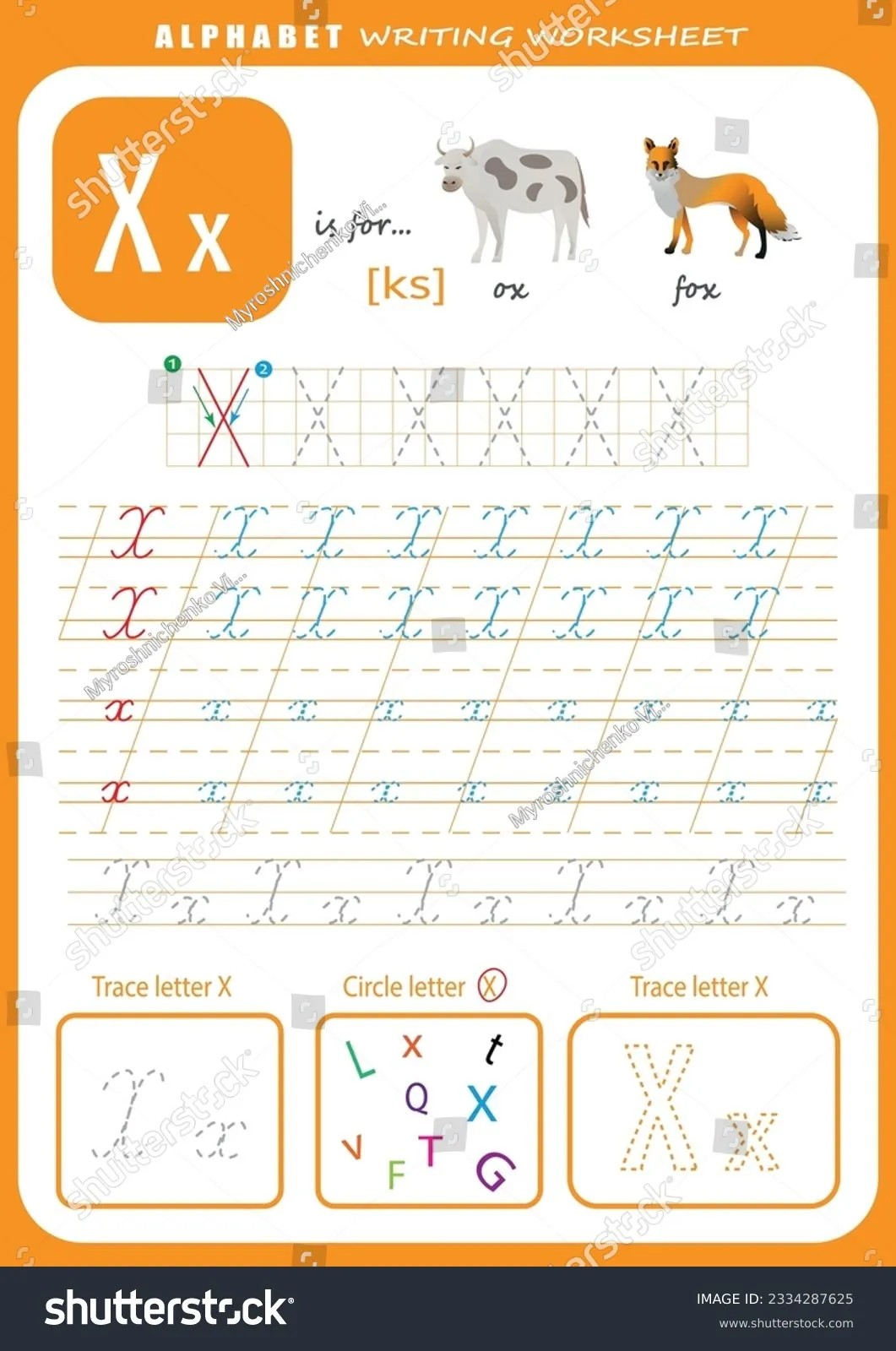 X letter handwriting practice worksheet. Alphabet letter tracing ...