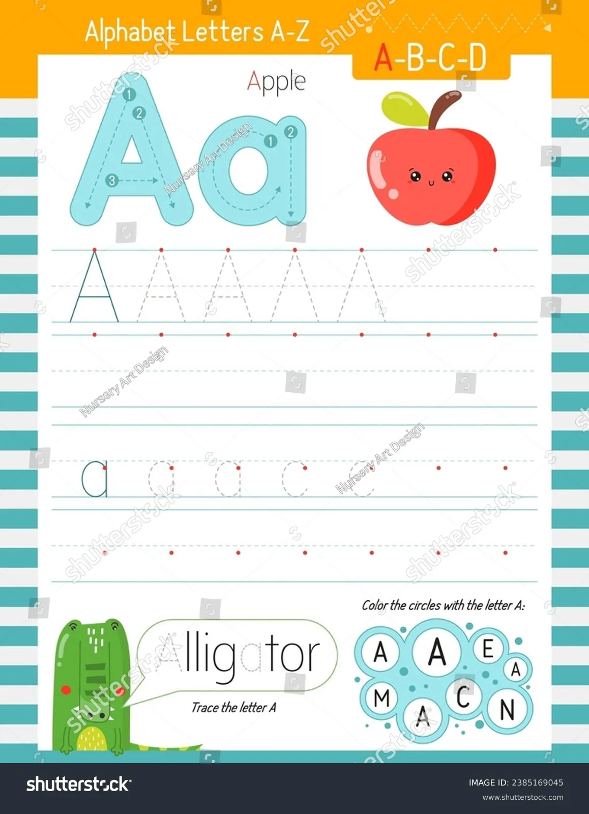 Letter Tracing Worksheet for Activity Book for kids. For Letter A upper ...