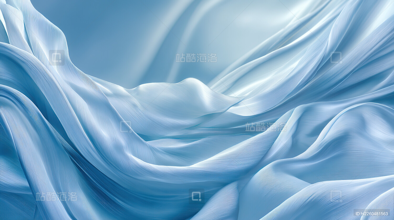 蓝色丝绸布料的褶皱纹理