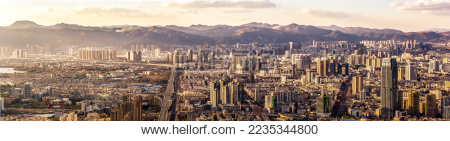 中国城市全景昆明夕阳航拍