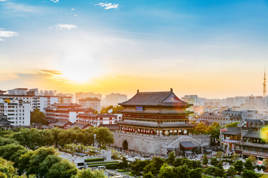 中国西安城市建筑发展景观鼓楼