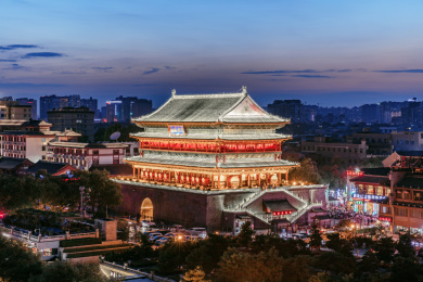 中国西安城市建筑发展景观鼓楼夜景