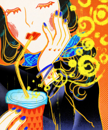 喝饮料的女郎