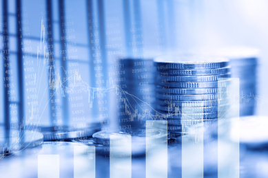 股票市场交换和金融数据。财务图表和股票市场交易。证券交易所或市场分析教育。虚化的金融中心背景