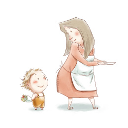 感恩亲子给妈妈的礼物水彩手绘图