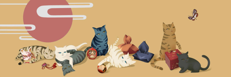 和风猫咪插画