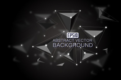 灰色三角四面体、点线链接构成三维空间科技矢量背景