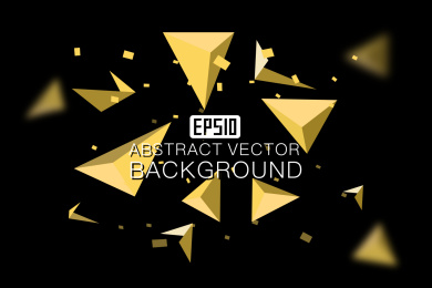 金色碎片与金色三角四面体晶石矢量素材背景