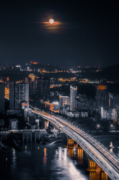 黑金效果的城市中秋月圆