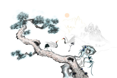 松鹤延年 中堂画 