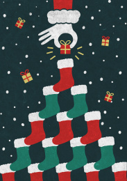 圣诞节 插画 圣诞老人 袜子 圣诞树 礼物 红色 绿色 雪花 海报