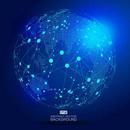 数码地球、点线链接结合组成发光地球科技背景，科技效果的地球矢量元素