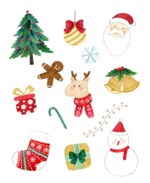 圣诞元素手绘水彩插画