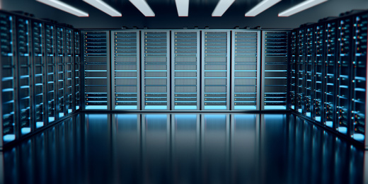 三维渲染的现代化高科技的服务器机房，强大的数据库和运算存储能力。