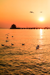 海上栈桥日落风光