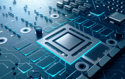 电子电路版核心芯片cpu特写。