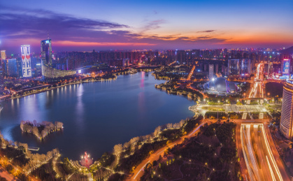 合肥政务区夕阳夜景