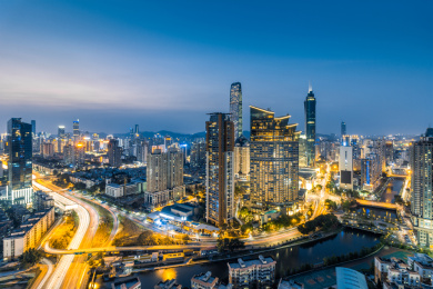 中国深圳市罗湖区城市天际线