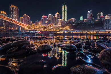 镜像洪崖洞夜景