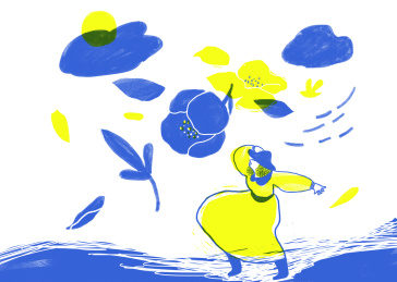 风 追逐 少女 女孩 黄裙子 追梦 插画手绘 插图