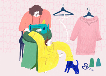 童年 母爱 手作  回忆 成长 衣服 儿童 妈妈 欢乐 教育 插画 插图 