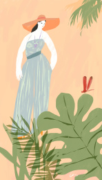 时尚女士 红帽子  自然绿植观赏 红蜻蜓   生活沉思  