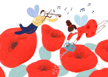 辛勤园丁 花园 培养 情侣 爱的滋润 父母 成长 养育 插画