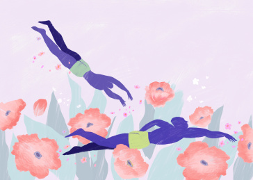 花海 游泳 畅游 夏季 梦幻  男性健康生活 插画插图