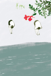 起跳  游泳 男孩 夏季  放松运动  河边 假期 插画插图