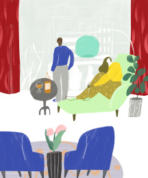 沉默 情侣 日常生活 瞭望 期待 冷战  插画插图 