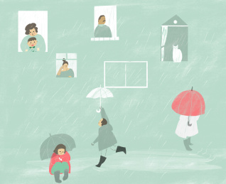 下雨 儿童  雨中嘻戏 