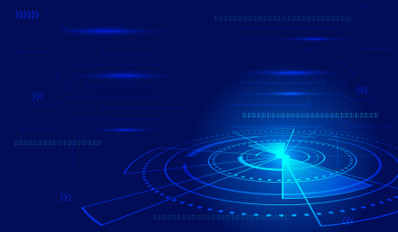 抽象未来电路板。互联网科技、计算机科技深蓝背景，科学技术概念。