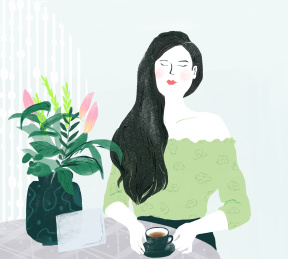 健康生活 健康绿色饮食 田园生活  餐厅鲜花女人 