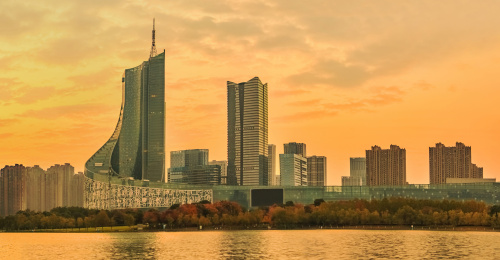 安徽省合肥市天鹅湖金融商圈高楼建筑景观