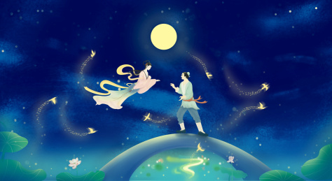 七夕牛郎织女矢量插画