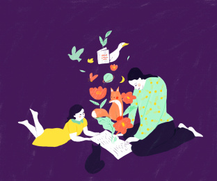 亲子阅读时间 夜读 童话故事 睡前故事  早教 幼教  插画