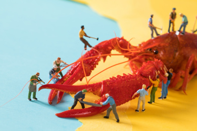 迷你小人和小龙虾  微拍小龙虾 缩微摄影小龙虾