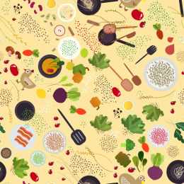 淡黄色的食品和添加物成分无缝拼接印花