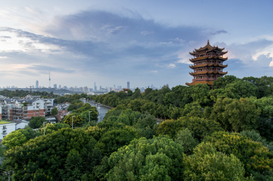 中国湖北武汉黄鹤楼日落无人