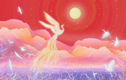 中秋节月饼节，百鸟朝凤花好月圆插画包装