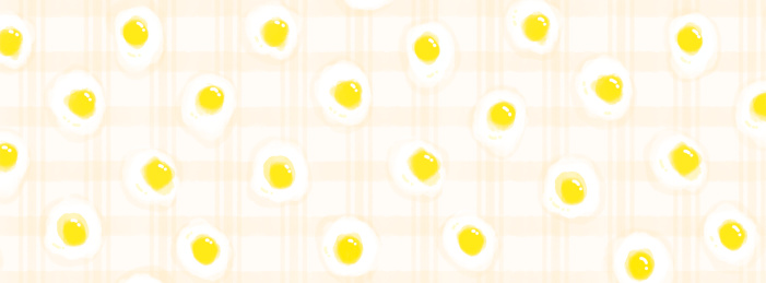 一张黄色格子无缝平铺的打碎的鸡蛋黄插画