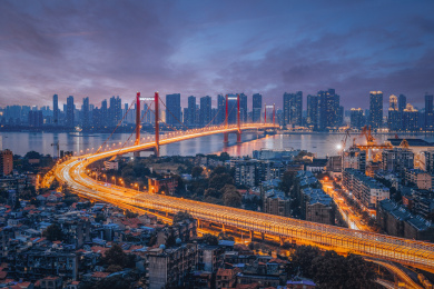 武汉市鹦鹉洲长江大桥夜景风光