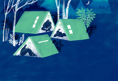 黑夜勤奋阅读学习的学生插画