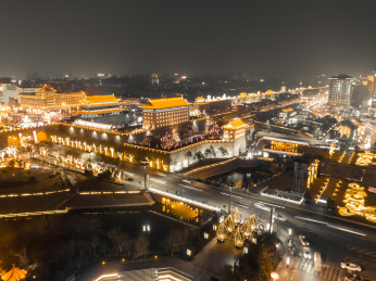 西安城墙夜景航拍