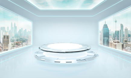 未来感室内设计与城市背景