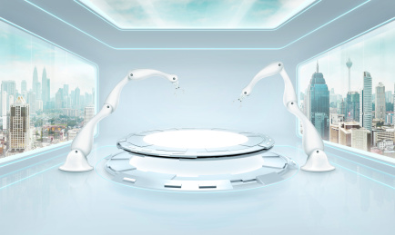 机器人手臂实验室与城市背景